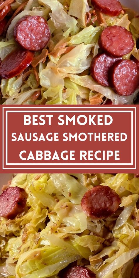 Smoked Sausage Smothered Cabbage Recipe a Smoked Sausage With Cabbage, Baked Cabbage And Sausage Recipes, Sausage With Cabbage Recipe, Cooked Cabbage And Sausage, Smothered Cabbage And Sausage, Cabbage And Smoked Sausage Recipes, Cabbage Smoked Sausage Recipes, Smoked Sausage And Cabbage Recipes, Cabbage With Sausage Recipes