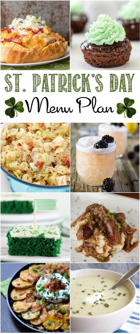 From appetizers to desserts, this St. Patrick's Day Menu Plan will help you plan an amazing party to celebrate with your favorite Leprechauns! | cookingwithcurls.com St Patrick's Day Menu, St Patricks Food, St Patricks Day Drinks, St Patricks Day Food, Dinner Party Menu, Saint Patties, Menu Plan, God Mat, Easy Family Dinners