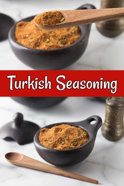 My Turkish seasoning recipe is all you will need to create great Turkish dishes, marinate meats, sprinkle on vegetable or rice. Turkish Seasoning Recipe, Turkish Seasoning, Turkish Food Traditional, Turkish Snacks, Turkish Dishes, Turkish Spices, Turkish Kebab, Turkey Seasoning, Spice Blends Recipes