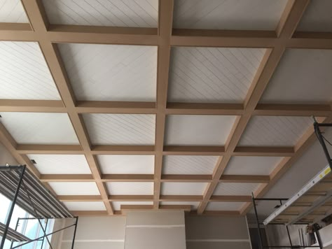 Suspended Coffered Ceiling, Flat Coffered Ceiling, Modern Coffered Ceiling, Wood Coffered Ceiling, Acoustical Ceiling, Ceiling Details, Shiplap Ceiling, Multipurpose Hall, House Addition