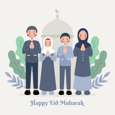 Happy eid mubarak family illustration vector flat concept Eid Mubarak Family, Eid Mubarak Greeting, Muslim Art, Ramadan Cards, Eid Card Designs, Eid Mubarak Greetings, Happy Eid Mubarak, Hari Hari, Muslim Family