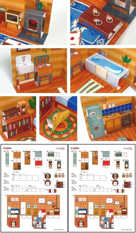 Origami Templates Free Printable, Pop Up Template Free Printable, Pop Up Book Template Free Printable, Paper Houses Diy, Pop Up Book Template, Miniature Houses Diy How To Make, Miniature Paper Crafts, Paper Toy Design, Pop Up House