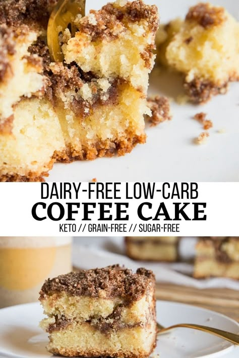 Dairy-Free Keto Coffee Cake - The Roasted Root Low Carb Coffee Cake, Keto Coffee Cake, Galletas Keto, Keto Dairy Free, Dairy Free Keto Recipes, Keto Dairy, Dairy Free Keto, Keto Cinnamon, Keto Cakes