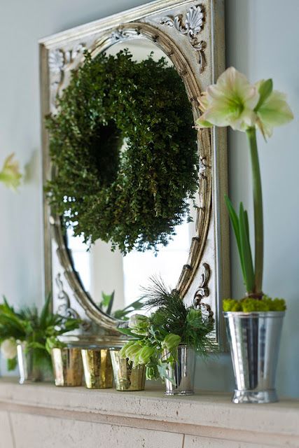 Decorate with Wreaths Inside Wreath On Mirror, Wreath Inside, Apple Wreath, The Mantle, Holiday Mantel, Door Diy, Winter Wreaths, Days Till Christmas, Winter Decorations