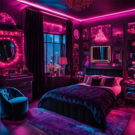 Purple And Blue Room, Baddie Living Room Ideas, Baddie Room Ideas, Baddie Bedroom, Pink Lighting, Baddie Bedroom Ideas, Funky Shapes, Baddie Room, Baddie Apartment Ideas