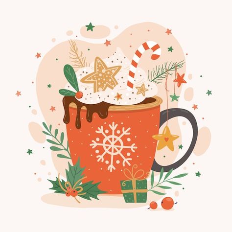 Hot Chocolate Illustration, Happy Holidays Illustration, Hot Chocolate Drawing, Chocolate Illustration, Happy Birthday Illustration, Turkey Cookies, Hand Drawn Christmas, Birthday Illustration, Xmas Wallpaper