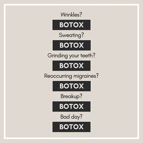 One product, MANY benefits! 💉 Botox injections can help with: • Relaxing wrinkle-causing muscles • Overactive sweat glands • TMJ, teeth grinding, jaw clenching • Reoccurring migraines • and building confidence! If you know, you know. And if you don’t, schedule a consultation with our Nurse Injector to learn more! 📲 … #woodinvillemedspa #botoxwoodinville #fillerwoodinville #woodinvilleinjector #seattlemedspa #botoxseattle #fillerseattle #seattleinjector Botox Posts For Instagram, Botox Branding, Injector Quotes, Injectables Aesthetic, Botox Benefits, Botox Parties, Botox For Sweating, Nurse Injector Aesthetic, Botox Business