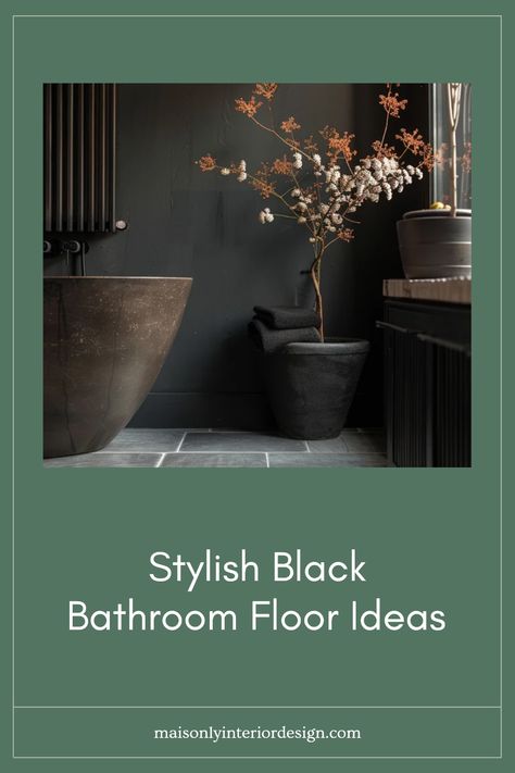 Explore a range of stylish black bathroom floor ideas that can enhance the aesthetic of your home. From matte finishes to glossy tiles, discover stunning options to create a modern and sleek bathroom look. These trendy design inspirations will guide you in selecting the perfect complement to your fixtures and decor. Whether you prefer classic black tiles, innovative designs, or elegant patterns, these concepts will help in designing a sophisticated bathroom sanctuary. Perfect for homeowners aiming to add a touch of chic to their space. Charcoal Floors Bathroom, Bathroom With Black Floor Tiles, Bathroom Black Tile Floor, Black Floor Bathroom, Black Bathroom Floor Tiles, Slate Bathroom Floor, Bathroom Flooring Options, Black Bathroom Floor, Bathroom Floor Ideas