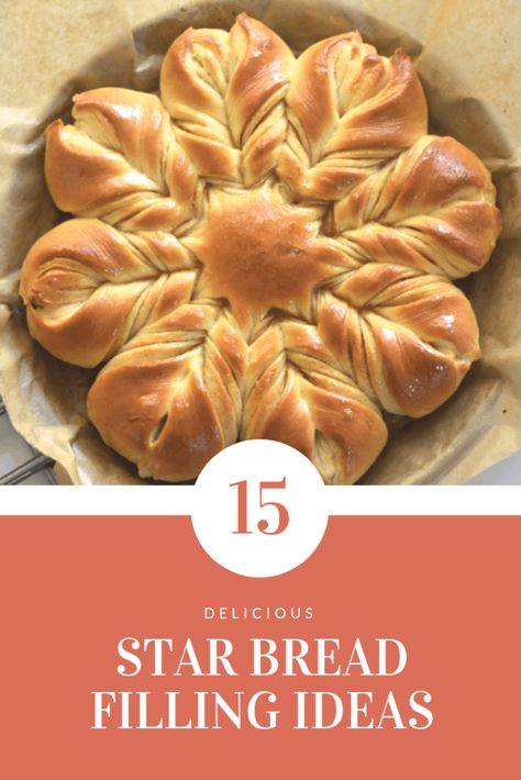 How to make star bread Star Cinnamon Bread, Shaped Bread Ideas, Bread Recipes For Christmas, Christmas Star Bread Recipe, Pizza Star Bread, Savory Star Bread, Christmas Bread Art, Bread Filling Ideas, Cinnamon Star Bread Recipe