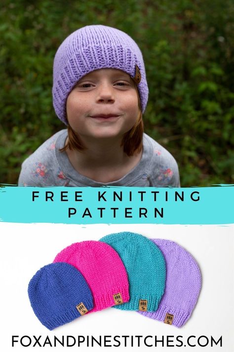 Child Hat Knitting Pattern, Hat Free Knitting Pattern, Kids Hats Patterns, Baby Hat Knitting Patterns Free, Beanie Pattern Free, Easy Knit Hat, Girls Knit Hat, Beanie Knitting Patterns Free, Girly Tops