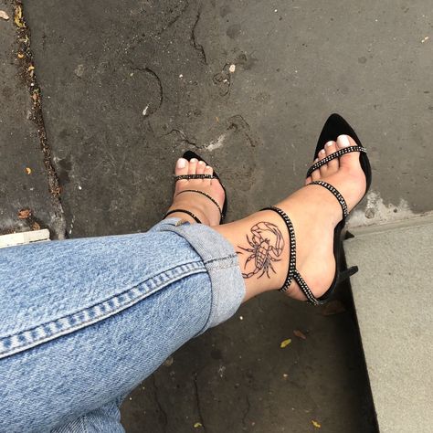 Scorpion Tattoo Placement, Scorpio Tattoo, Foot Tattoos For Women, Scorpion Tattoo, Leg Tattoos Women, Constellation Tattoos, Foot Tattoo, Ankle Tattoo, Dope Tattoos