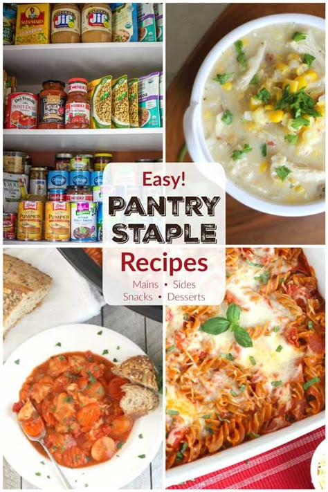 With a well-stocked pantry, it's easy to whip up delicious AND nutritious recipes in no time! Simple baking ingredients like these transform into decadent baked goods! Check out all the inspiring recipe ideas - from desserts, treats and snacks to main courses and simple side dishes! | shelf stable meals | shelf stable food | shelf stable recipes | stockpile food | stockpile food list | stockpiling | easy recipes | basic cooking | www.TwoHealthyKitchens.com Meals In A Bag, Shelf Stable Food, Shelf Stable Meals, Stockpile Food, Food Stockpile, Shelf Cooking, Pantry Cooking, Stocked Pantry, Granola Snacks