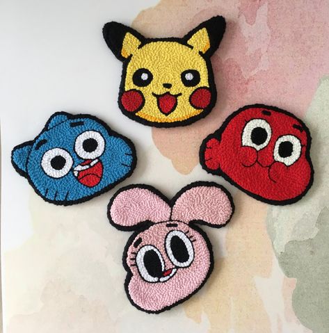 Welcome to my shop 🙂 Gumball, Darwin,Anais and Pikachu cartoon hero Punch Needle Coasters. I hope that children, young people and even everyone will like the coasters that I embroidered with the Punch Needle technique with great pleasure, inspired by the cartoon characters. ✔︎Punch needle personalized coasters. Custom cup rug coasters set. Handmade Cute Coasters for gift 🌼 ✔︎Colorful coasters will be a great decor for your table or dormitory wall. You can use it as your living, dormitory or ki Flower Punch Needle Coaster, Adventure Time Punch Needle, Punch Needle Kawaii, Pokemon Punch Needle, Anime Punch Needle, Punch Needle Disney, Disney Punch Needle, Punch Needle Carpet, Punch Needle Aesthetic