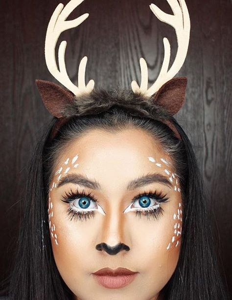 20 Cool Halloween Makeup Ideas | Dear + DIY Antler headband Diy Antlers Headband, Dear Makeup, Easy Halloween Makeup Ideas, Halloween Costumes Women Creative, Make Up Diy, Easy Halloween Makeup, Deer Makeup, Creepy Halloween Makeup, Halloween Makeup Ideas