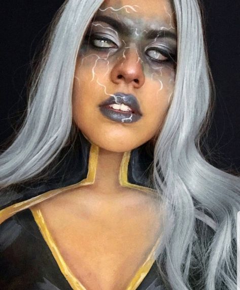 Xmen Storm Makeup, X Men Storm Makeup, Storm X Men Makeup, Storm Halloween Costume Xmen, Storm Makeup Xmen, Storm X Men Costume, Marvel Makeup Ideas, Storm Halloween Costume, Storm Makeup