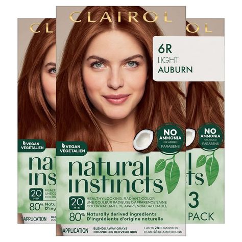 Clairol Natural Instincts Demi-Permanent Hair Dye, 6R Light Auburn Hair Color, 3 Count Medium Golden Brown Hair Color, Demi Permanent Hair Color, Light Auburn Hair Color, Cool Brown Hair, Medium Brown Hair Color, Cool Blonde Hair Colour, Clairol Natural, Clairol Natural Instincts, Golden Brown Hair Color