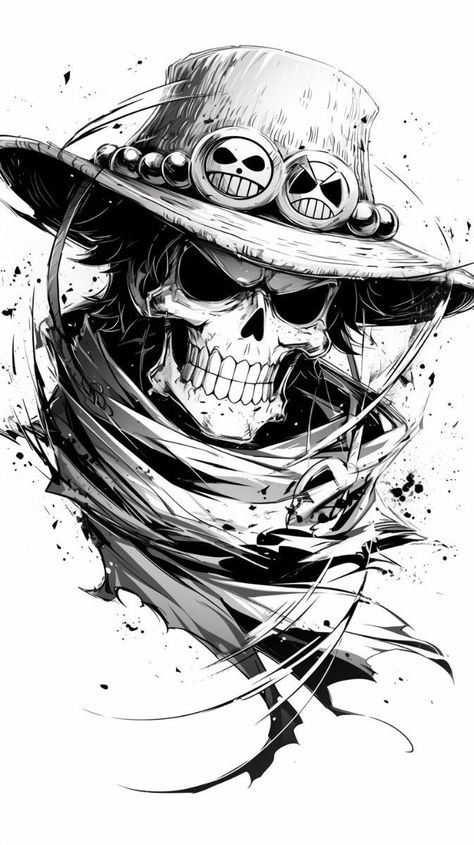 Ace Tattoo One Piece, One Piece Tattoo Ideas, One Piece Skull, One Piece Design, One Piece Tattoos, Skull Art Drawing, One Piece Cartoon, Anime Drawing Books, One Piece Wallpaper Iphone