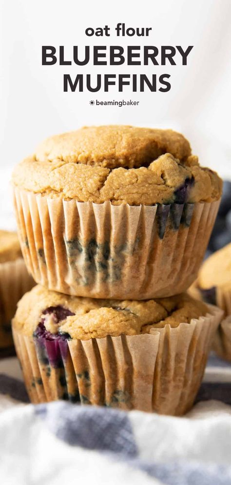 Oat Flour Blueberry Muffins, Oat Flour Muffins, Blueberry Muffin Recipe Healthy, Beaming Baker, Blueberry Oat Muffins, Oatmeal Flour, Oat Flour Recipes, Gluten Free Blueberry Muffins, Alkaline Vegan