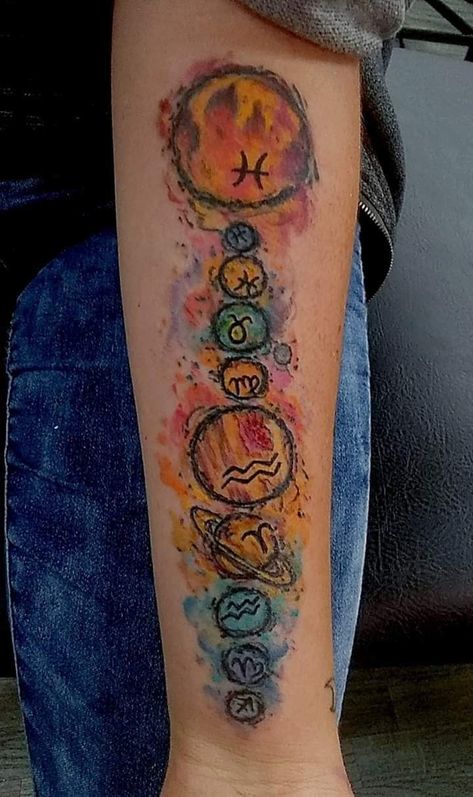 Zodiac Chart Tattoos, Astrology Chart Tattoo, Natal Chart Tattoo, Astrology Tattoo Sleeve, Birth Chart Tattoo, Astrology Placements, Mine Tattoo, Natal Chart Astrology, Astrology Tattoo