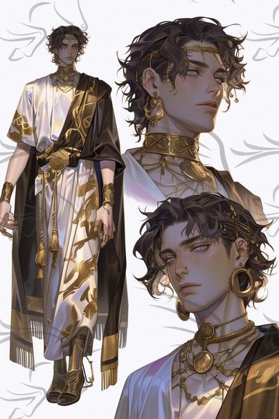 Priest Outfit Aesthetic, Hades Outfit Aesthetic, Male God Outfit, Male Fantasy Clothing Casual, Arab Character Design, Egyptian Character Design Male, Roman Character Design, Arabic Character Design, Greek Character Art