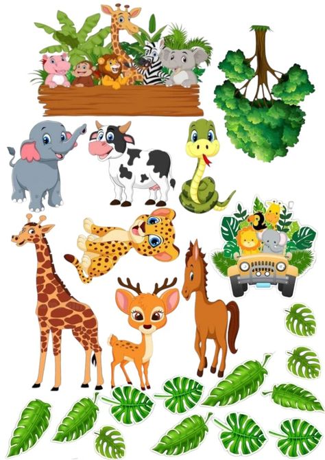 Printable Animal Pictures, Zoo Cake Topper, Zoo Animal Cakes, Cricket Theme Cake, Jungle Safari Cake, Topper Safari, Zoo Cake, Scrapbook Recipe Book, Baby Boy Cake Topper