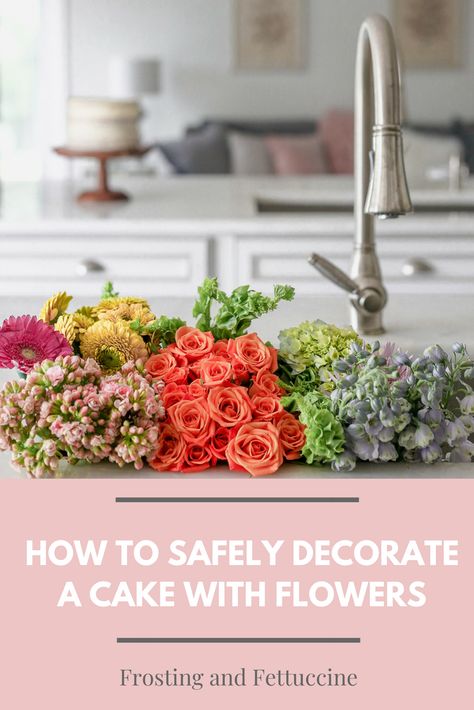 How to safely (and beautifully) decorate a cake with fresh flowers. Wedding Cakes Decorated With Fresh Flowers, Live Flowers On Cake, Cake Decorated With Fresh Flowers, Decorating A Cake With Fresh Flowers, Fresh Flowers On Cake Birthday, How To Decorate Cake With Fresh Flowers, Decorating Cake With Real Flowers, Sheet Cake With Fresh Flowers, How To Add Flowers To A Cake