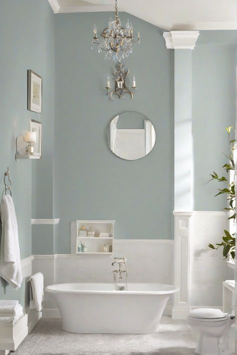 home decor interior design, interior bedroom design, kitchen designs, living room interior Sw Misty Bathroom, Off Shore Mist Behr Paint, Sw Lullaby Paint Bathroom, Sw Drift Of Mist, Pale Grey Paint, Grey Bathroom Paint, Drift Of Mist, River House Ideas, Kitchen Cabinet Style