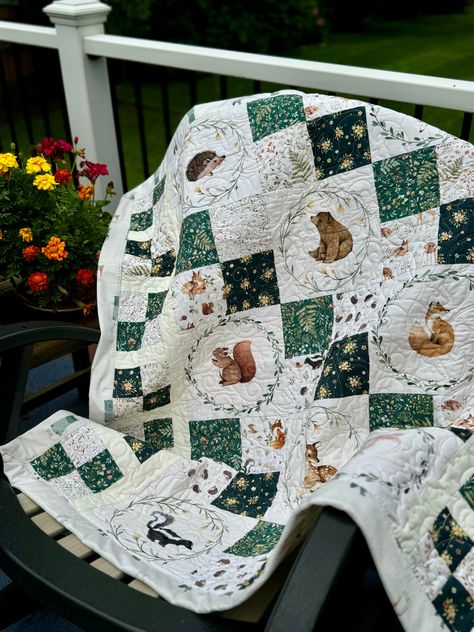 Soft baby/toddler quilt handmade  Green and cream Good for boy or girl Woodland Nursery Quilt, Baby Quilts Patterns, Baby Quilt Forest Theme, Wonderful Woodland Quilt, Buffalo Plaid Quilt, Woodland Baby Quilt Pattern Forest Friends, Forest Friends Quilt Woodland Creatures, Baby Quilts Easy, Woodland Baby Quilt