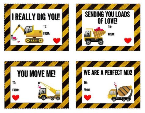 Construction Valentines, Kids Construction, Valentines Printable, Construction For Kids, Printable Valentines Cards, Cement Mixer, Construction Theme, Classroom Valentine, Valentine's Day Cards