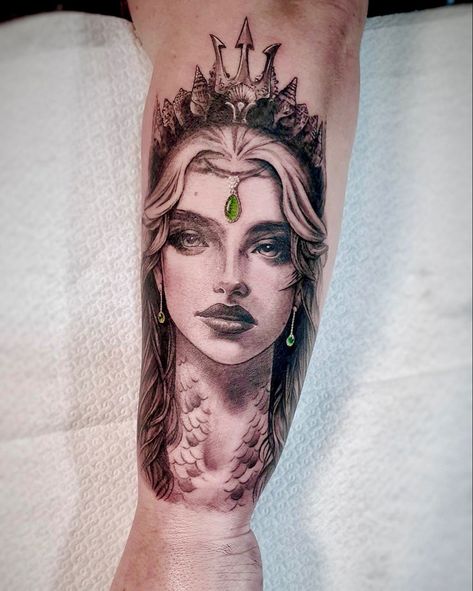 Sea queen Amphitrite Goddess Tattoo, Goddess Of The Sea Tattoo, Amphitrite Tattoo, Sea Goddess Tattoo, Amphitrite Goddess, Sea Queen, Sea Goddess, Goddess Of The Sea, Sea Tattoo