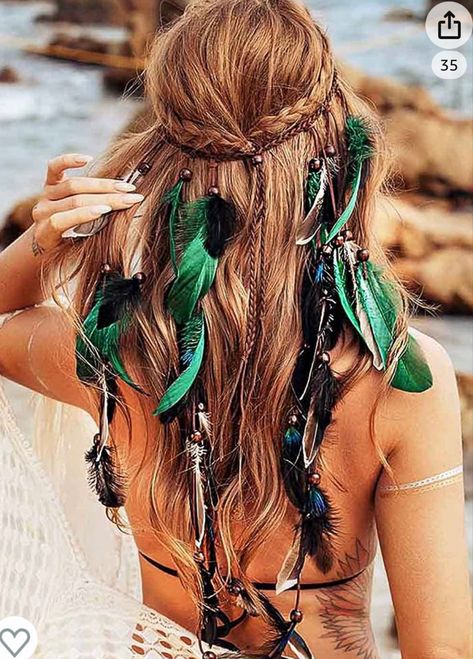 Mexican Hair, Boho Feather Headband, Fantasy Ocs, Pirate Hair, Coachella Hair, Wall Mount Decor, Peacock Hair, Motto Party, Festival Outfit Ideas