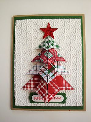 Origami Christmas Tree, Folding Origami, Christmas Origami, Homemade Christmas Cards, Christmas Tree Cards, Tree Cards, Diy Christmas Cards, Christmas Cards To Make, Noel Christmas