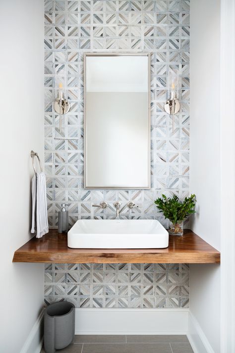 Historic Heathcote — A List Interiors Floating Sink Vanity, Erin Gates Design, Rectangular Vessel Sink, Half Bath Remodel, Half Bathroom Decor, Floating Sink, Industrial Style Home, Wood Table Design, Home Model