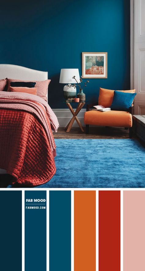 Bedroom Archives - Page 5 of 11 - Fabmood | Wedding Colors, Wedding Themes, Wedding color palettes Burnt Orange Bedroom, Bedroom Color Combination, Teal Bedroom, Cozy Boho, Bedroom Orange, Bedroom Wall Colors, Room Color Schemes, Bedroom Color Schemes, Boho Bedroom Decor