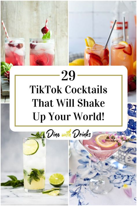 Collage of 4 tiktok cocktails. Tiktok Cocktails, Cocktail Garnish, Cocktail Mix, Drink Up, Get The Party Started, Try Something New, Mixology, Mixed Drinks, Taste Buds