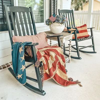 AMERICAN TRADITIONS | Shop Sales Events Antique Farmhouse Americana Porch Decor, Vintage Americana Decor, Ticking Stripe Bedding, Farmhouse Old, Americana Home, Star Wall Art, Trendy Furniture, Unique Farmhouse, American Decor