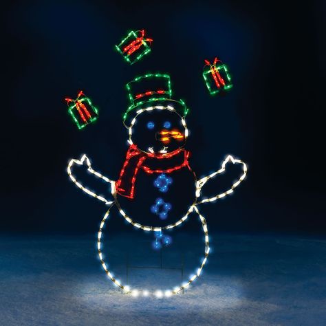 Hammacher Schlemmer - Gift 2016 - The 5 Foot Animated Juggling Snowman. Outdoor Christmas Decorations Yard, Line Animation, Snowman Christmas Decorations, Christmas Yard Decorations, Christmas Yard, Animated Christmas, Decorating With Christmas Lights, Red Scarves, Juggling