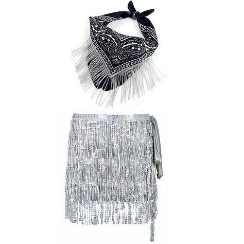 PRICES MAY VARY. 1.Material: The Skirt is made of spandex polyster and Sequin Silver Tinsel; the cowgirl Bandana is made of polyester and cubic rhinestone; You will receive one skirt and 1 pcs black cowgirl Bandana in a package; 2.Pattern: The sparkling and glittery sequin skirt is embellished with gleaming sequins with gloss surface material which matches space cowgirl themed party. The sequin skirt and Shining Bandana are shining rainbow under lights. This space cowgirl outfit has a pretty coo Denim Disco Cowgirl, Black Space Cowgirl, Glitter Skirt Cowgirl, Disco Cowgirl Belt, Space Cowgirl Bandana, Disco Party Costume, Space Cowgirl Costume, Cowgirl Outfits For Women, Cowgirl Skirt