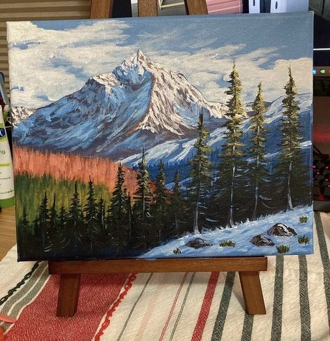 Snow Mountains Acrylic Painting, Snow Mountain Painting Acrylic, Winter Mountains Painting, Mountain Painting Ideas On Canvas, Winter Mountain Painting, Snowy Mountains Painting, Acrylic Mountains, Snow Mountain Painting, Mountain Painting Acrylic