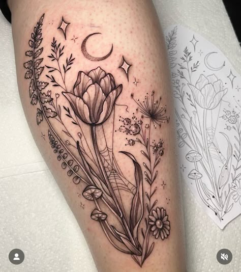 Black And White Flower Tattoo, Emo Tattoos, American Traditional Tattoo Ideas, Celestial Tattoo, Traditional Tattoo Ideas, Floral Thigh Tattoos, Mystical Tattoos, Boho Tattoos, Flower Tattoo Back