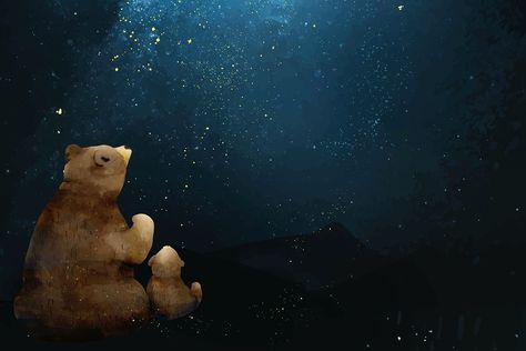 Father and son bear watching the galaxy | free image by rawpixel.com / busbus Night Sky Artwork, Online Baby Shower Invites, Wood Frame Canvas, Star Baby Shower Invitations, Toddler Room Decor, Room Baby, Kids Room Wall, Frame Canvas, Baby Wall Art