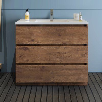 Fresca Senza Tuscany 40" Single Bathroom Vanity Set Base Finish: Rosewood Modern Bathroom Cabinet, Resin Countertops, Modern Bathroom Cabinets, Integrated Sink, Vanity Drawers, Double Vanity Bathroom, Modern Baths, Sink Countertop, Vanity Base