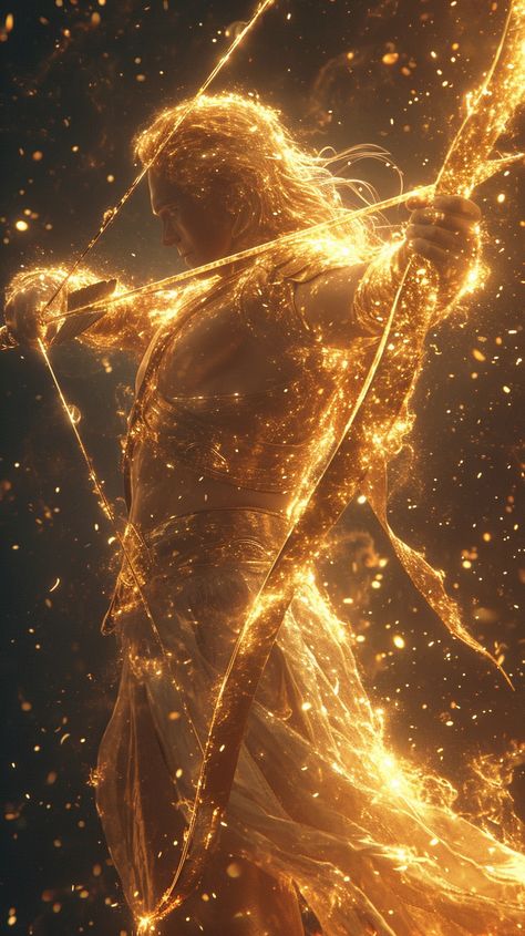 The golden archer Light Fantasy Art, Light Goddess, الفن الرقمي, Spiritual Knowledge, Vedic Art, Bow And Arrow, Shree Ram, Fantasy Aesthetic, Arte Fantasy