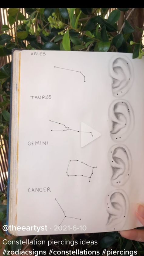 Gemini Peircings, Aries Piercing Ear, Taurus Ear Piercing, Aries Constellation Piercing, Taurus Piercing, Constellation Piercing Zodiac Signs, Aries Ear Piercing, Zodiac Piercings, Constellation Piercing