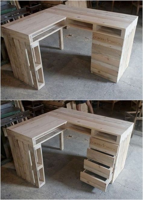 Pallet Desk, Wood Pallet Recycling, Wooden Pallet Furniture, Wooden Pallet Projects, Recycled Pallets, Wood Pallet Projects, Pallet Ideas, Diy Pallet Projects, Salon Decor