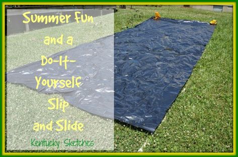 Homemade Slip And Slide, Kentucky Home, Slip N Slide, Slip And Slide, Summer Kids, Themed Party, Summer Activities, Camping Trips, Games For Kids