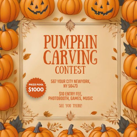 Orange Maximalist Pumpkin Carving Contest Instagram Post Orange Maximalist, Church Halloween, Pumpkin Carving Contest, Linkedin Background Image, Linkedin Background, Kindle Book Cover, Etsy Banner, Campaign Posters, Blog Header