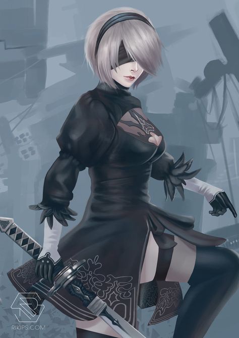 NieR - YoRHa No. 2 Type B by rikips Nier Automata A2, 2b Nier Autómata, Rennaissance Art, Aesthetic Grunge Outfit, Nier Automata, Anime Drawings Boy, Anime Sketch, Street Fighter, White Hair