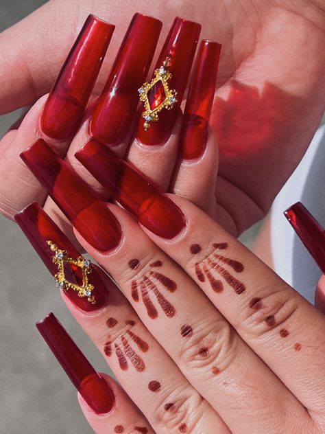 Dark Red Jelly Nails, Jelly Red Nails, Red Jelly Nails, Almond Acrylic, Red Jelly, Almond Acrylic Nails, Long Square Acrylic Nails, Jelly Nails, Expressive Art