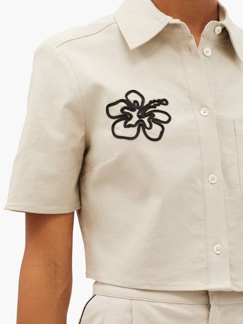 Embroidery Boutique, Beaded Shirt, Shirt Embroidery, Embroidered Clothes, Embroidery Fashion, Delicate Flower, 로고 디자인, Embroidered Shirt, Embroidered Top